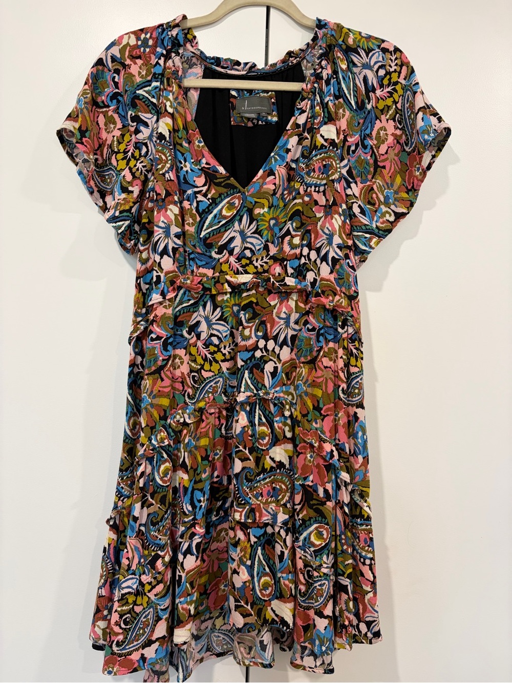Anthropology Summer Floral Paisley V-Neck Short Sleeve Dress - Multicolor